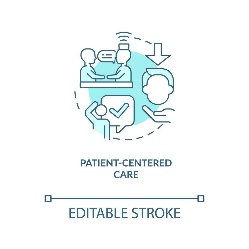 patient centrerad medicinsk vård turkos begrepp ikon. personlig medicin abstrakt aning tunn linje illustration. isolerat översikt teckning. redigerbar stroke vektor