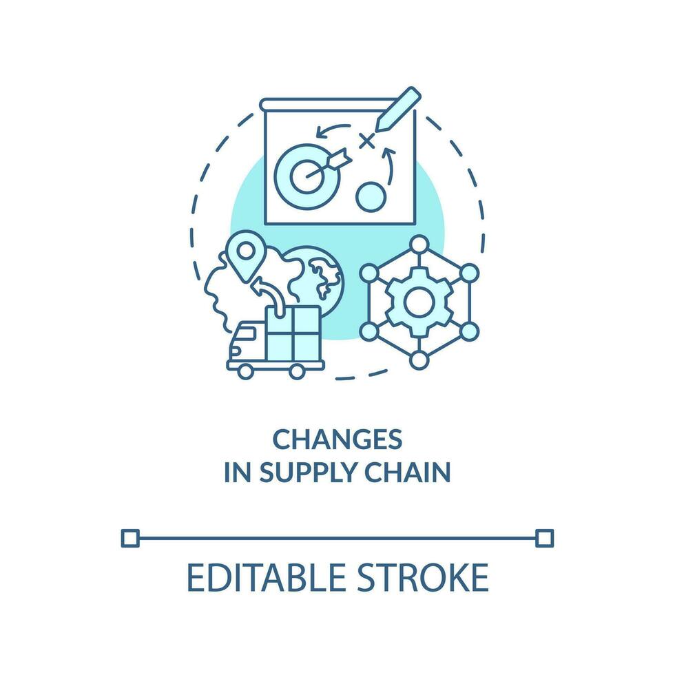 Änderungen im liefern Kette Türkis Konzept Symbol. Medizin im Post covid Epoche abstrakt Idee dünn Linie Illustration. isoliert Gliederung Zeichnung. editierbar Schlaganfall vektor