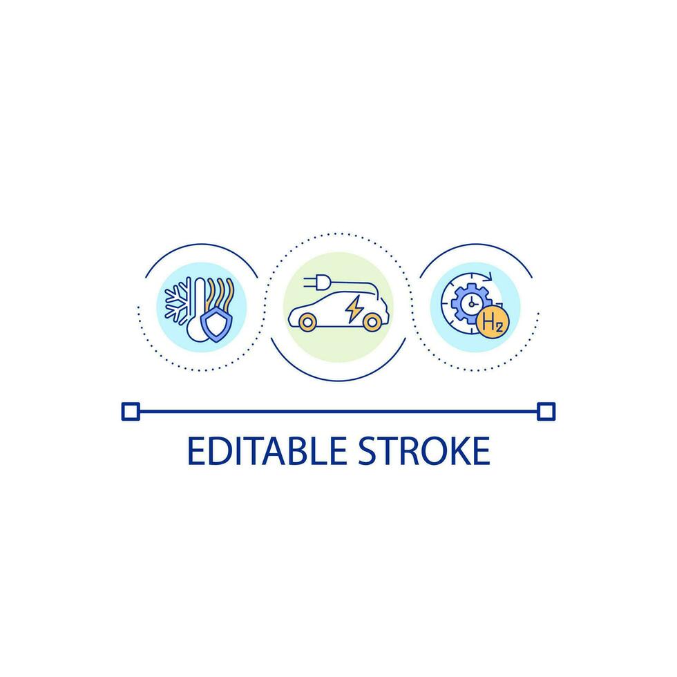 väte fordon effektivitet slinga begrepp ikon. kol fri ekonomi. alternativ energi bil abstrakt aning tunn linje illustration. isolerat översikt teckning. redigerbar stroke vektor