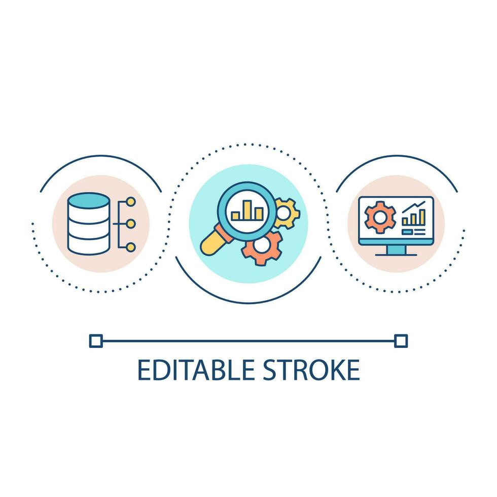 utvärdera dator systemet slinga begrepp ikon. data analys abstrakt aning tunn linje illustration. diagnostik. bedömning rapporterar. isolerat översikt teckning. redigerbar stroke vektor