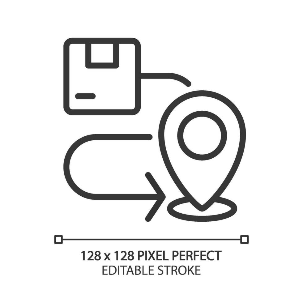 Lieferung Route Pixel perfekt linear Symbol. Paket Transport. Logistik Service. Navigation. dünn Linie Illustration. Kontur Symbol. Vektor Gliederung Zeichnung. editierbar Schlaganfall