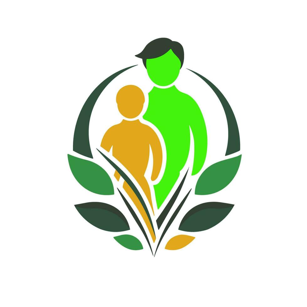 Umarmen Nachhaltigkeit zusammen inspirierend Vater und Kind Logo symbolisieren ein grüner Zukunft vektor