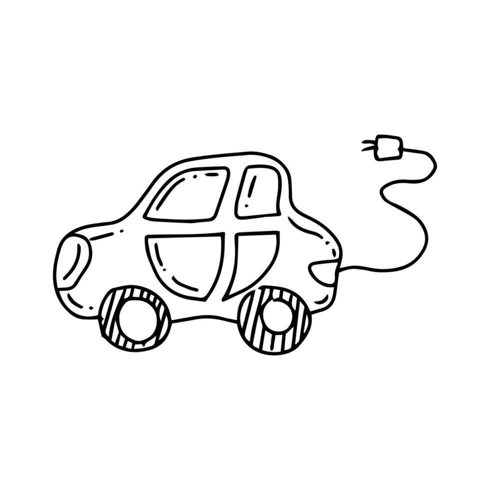 Gekritzel Elektro Wagen. Vektor Illustration. isoliert skizzieren. Symbol im Hand Zeichnung Design Stil.