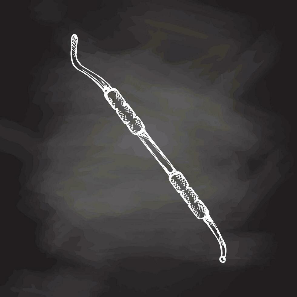 hand dragen stomatologi attribut. professionell dental verktyg årgång vektor illustration isolerat på svarta tavlan bakgrund. Utrustning för ortodontister.