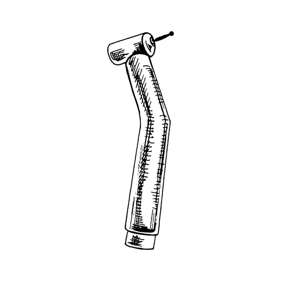 hand dragen stomatologi attribut. professionell dental borra årgång vektor illustration isolerat på vit bakgrund. Utrustning för ortodontister.