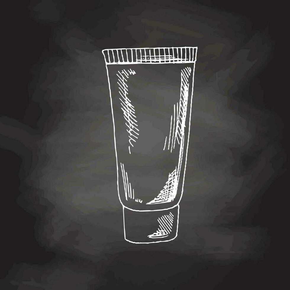 hand dragen tandkräm årgång skiss isolerat på svarta tavlan bakgrund. vektor illustration. tandvärk behandling.