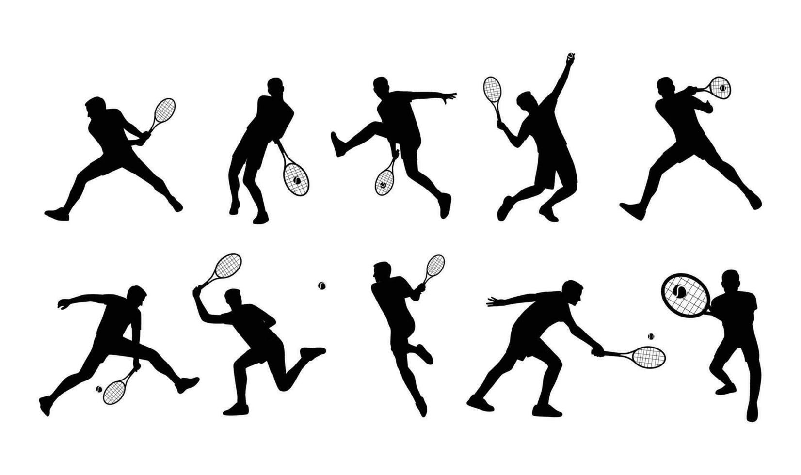 jung Mann spielen Tennis auf Gericht Satz. eben Vektor Illustration isoliert auf Weiß Hintergrund