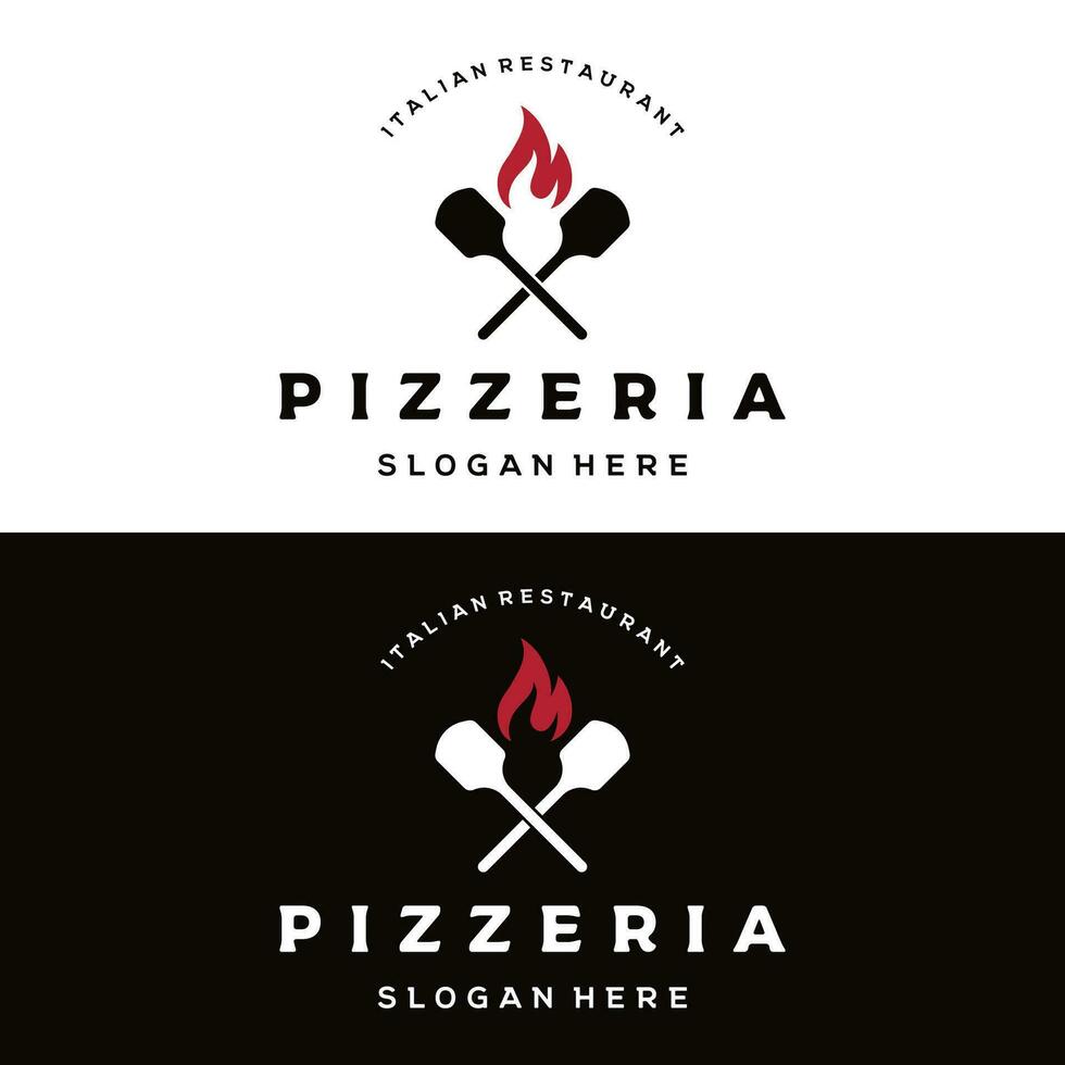 pizza logotyp mall design med skyffel och tegel oven.logotyp för företag, restaurang, italiensk mat. vektor