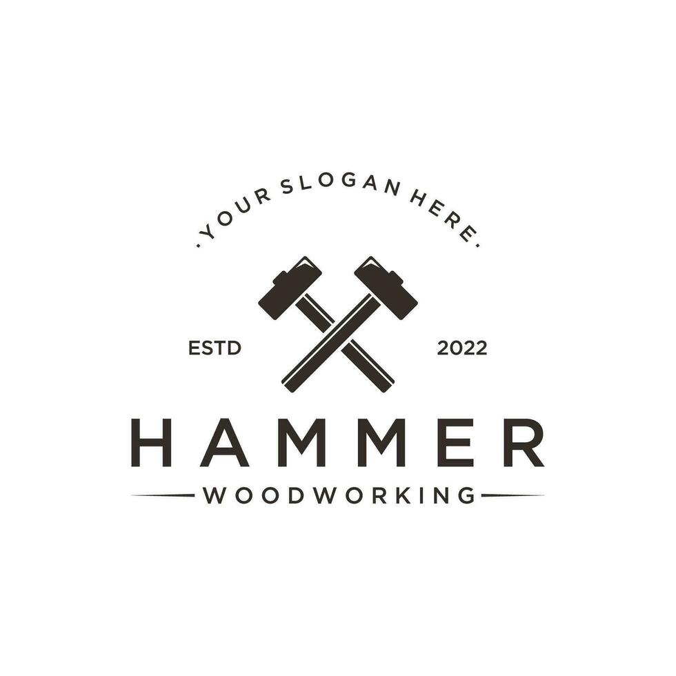 retro Jahrgang gekreuzt Hammer und Nägel Logo Vorlage design.logo zum Zuhause Reparatur Service, Zimmerei, Abzeichen, Holzbearbeitung. vektor