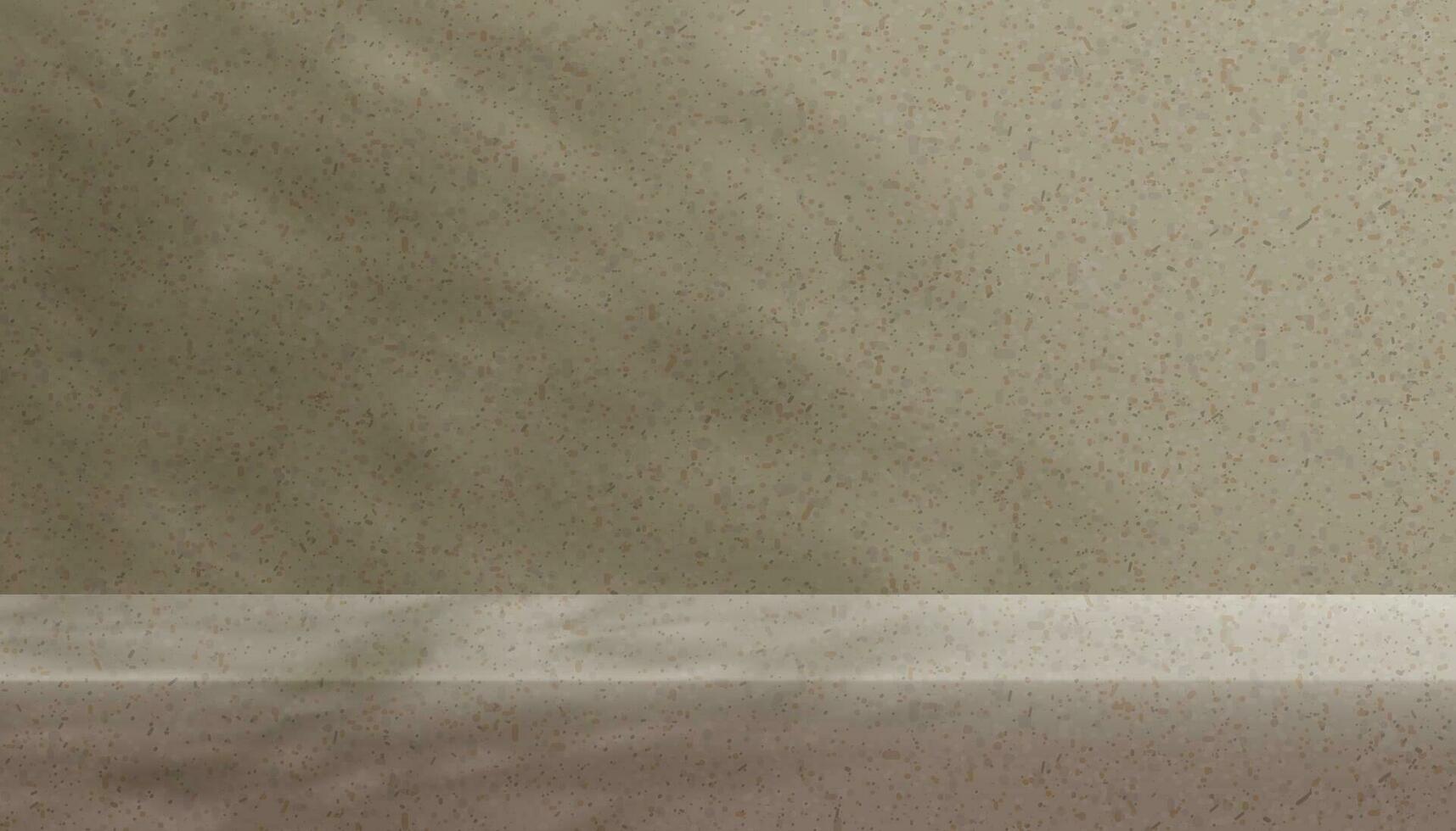 studio bakgrund visa med skugga löv på terrazzo marmor vägg rum, tomt Galleri med solljus på granit golv, koncept för kosmetisk produkt presentation, försäljning, online affär i höst säsong vektor