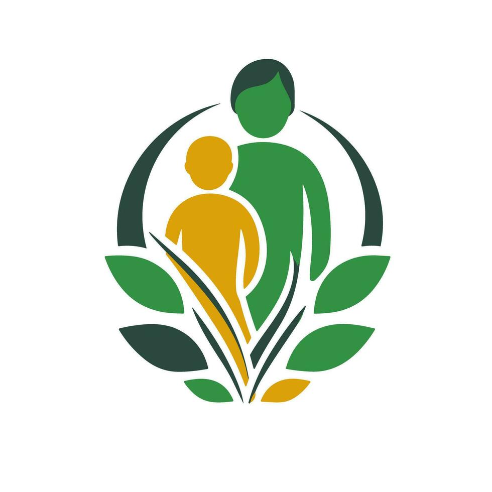 fattande hållbarhet tillsammans inspirerande far och barn logotyp symboliserar en grönare framtida vektor