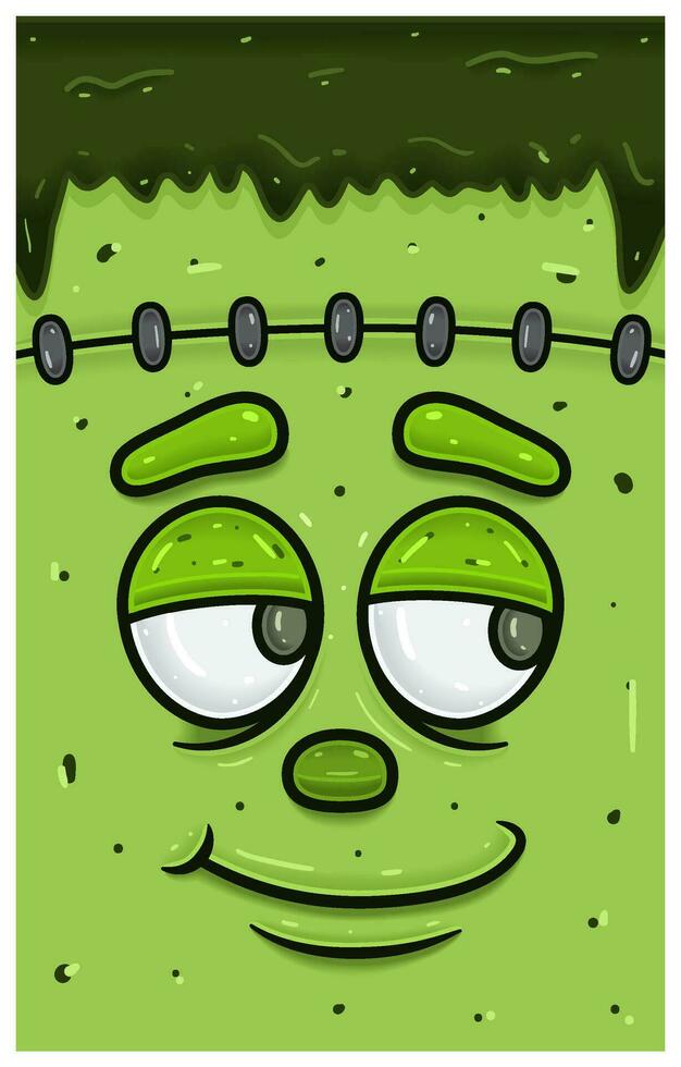 hoffnungsvoll Ausdruck von Grün Zombie Gesicht Charakter Karikatur. Hintergrund, Abdeckung, Etikette und Verpackung Design. vektor