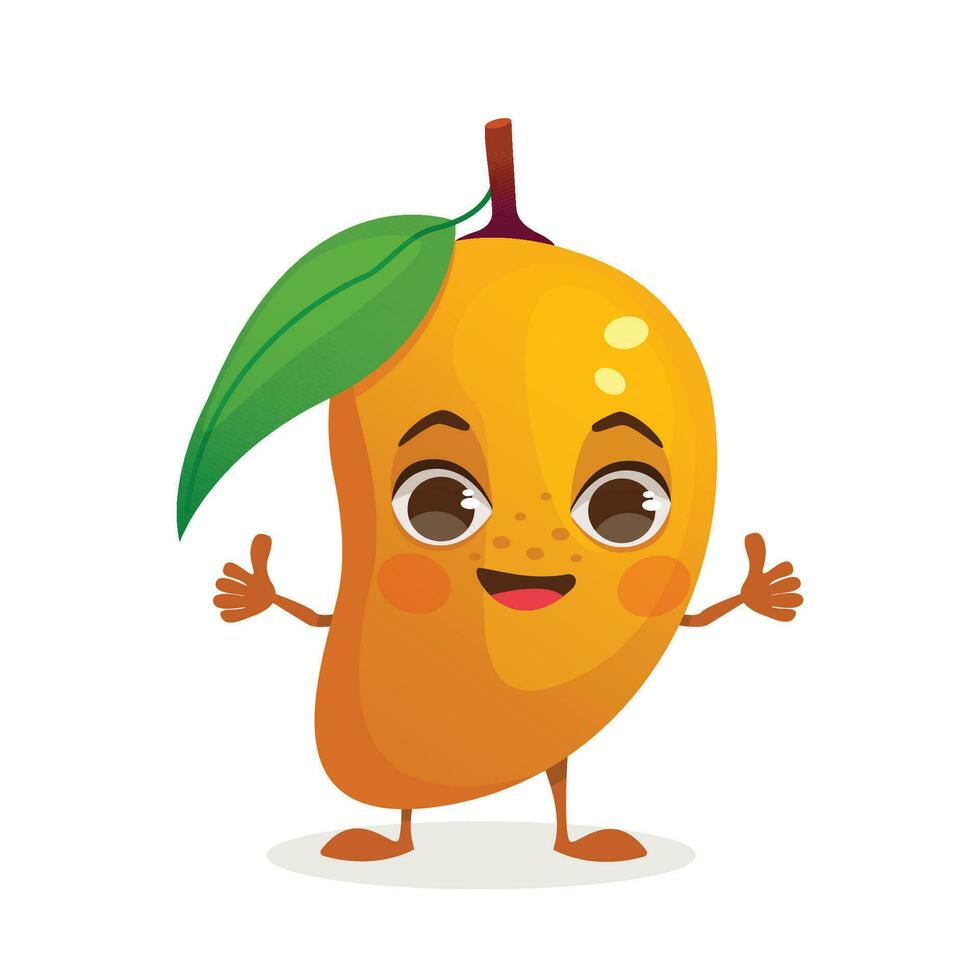 Karikatur Charakter Obst - - Mango. Obst mit Gesicht, Waffen und Beine. Vektor Grafik.