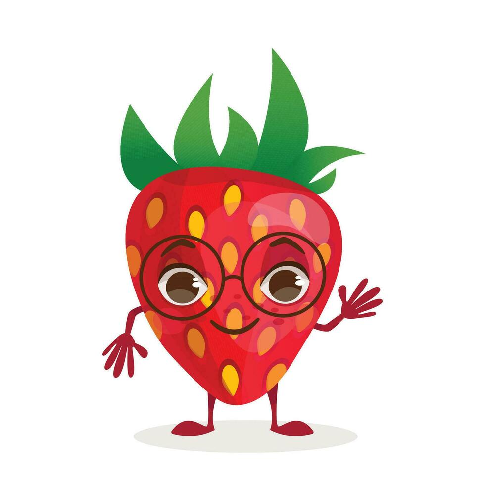 Beere Karikatur Charakter - - Erdbeere. Beeren mit Gesicht, Waffen und Beine. Vektor Grafik.