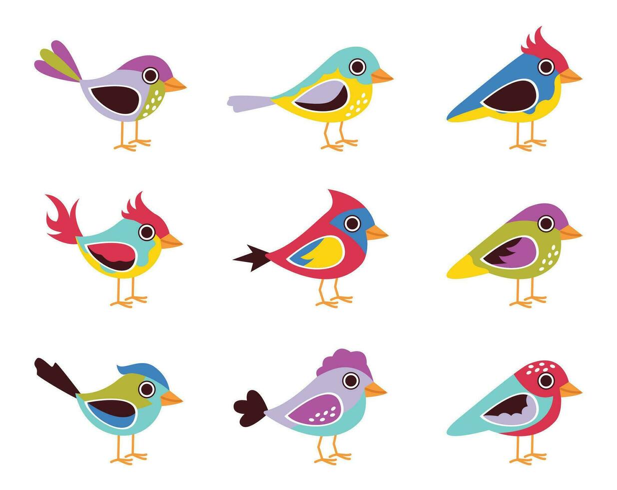 uppsättning av färgrik fåglar. med annorlunda färger och dekorationer. vektor grafisk.