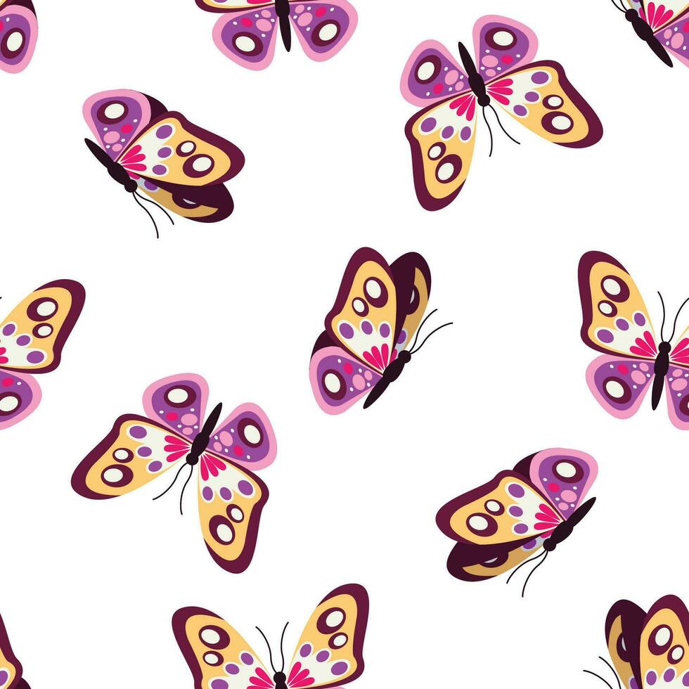 sömlös ljus mönster med skön flygande fjärilar på en vit bakgrund. vektor grafisk.