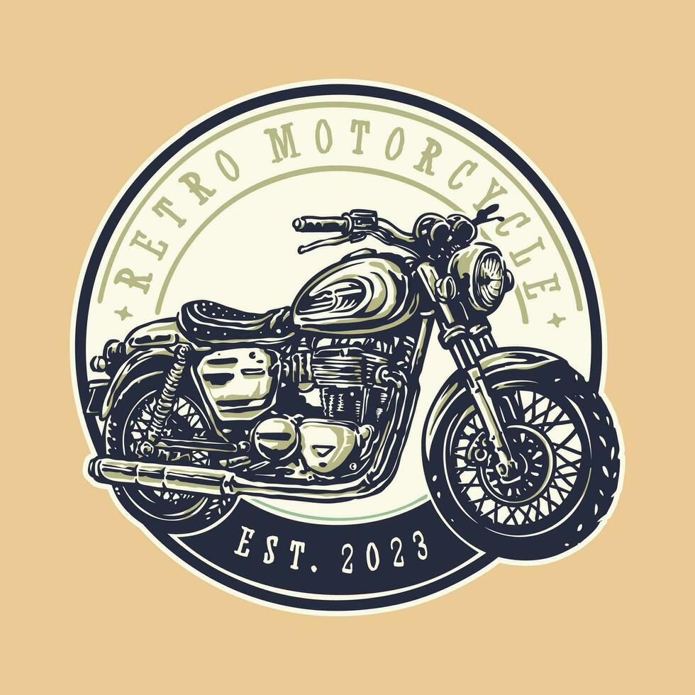 klassisch Jahrgang retro Motorrad Abzeichen mit ein Briefmarke Stil Abzeichen Design vektor