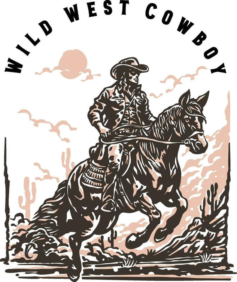 cowboy ridning en häst på en vild väst öken- vektor