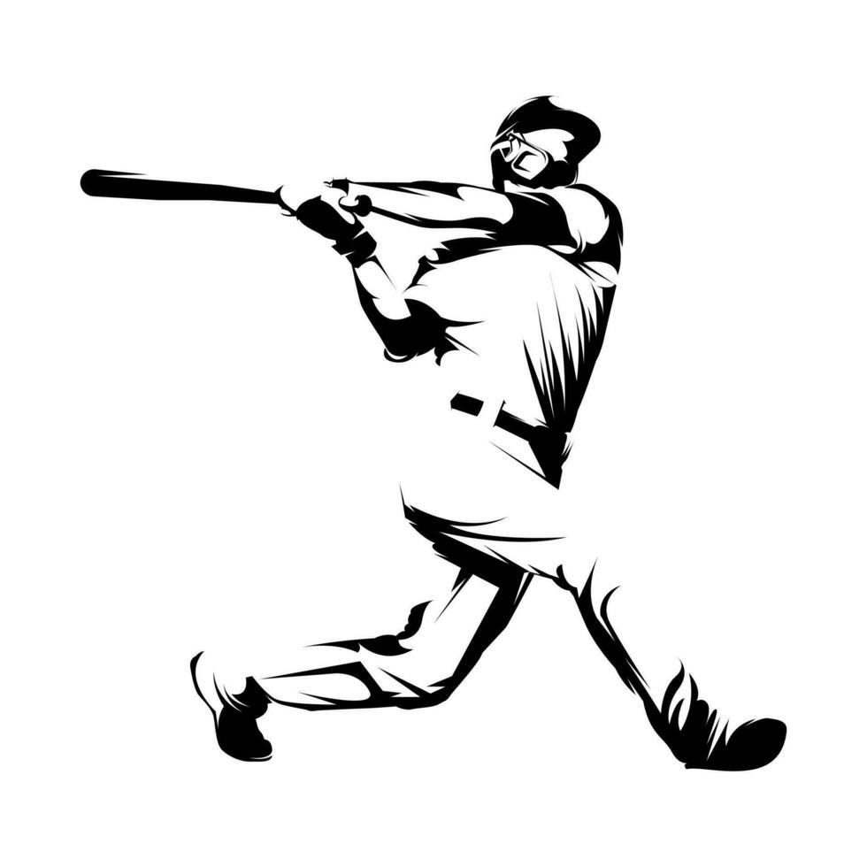 manlig baseboll spelare silhuetter på vit bakgrund isolerat. silhuett av en manlig baseboll spelare slå de boll vektor illustration