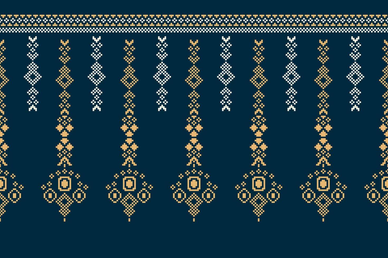 etnisk geometrisk tyg mönster korsa stitch.ikat broderi etnisk orientalisk pixel mönster Marin blå bakgrund. abstrakt, vektor, illustration. textur, kläder, ram, dekoration, motiv, siden tapet. vektor