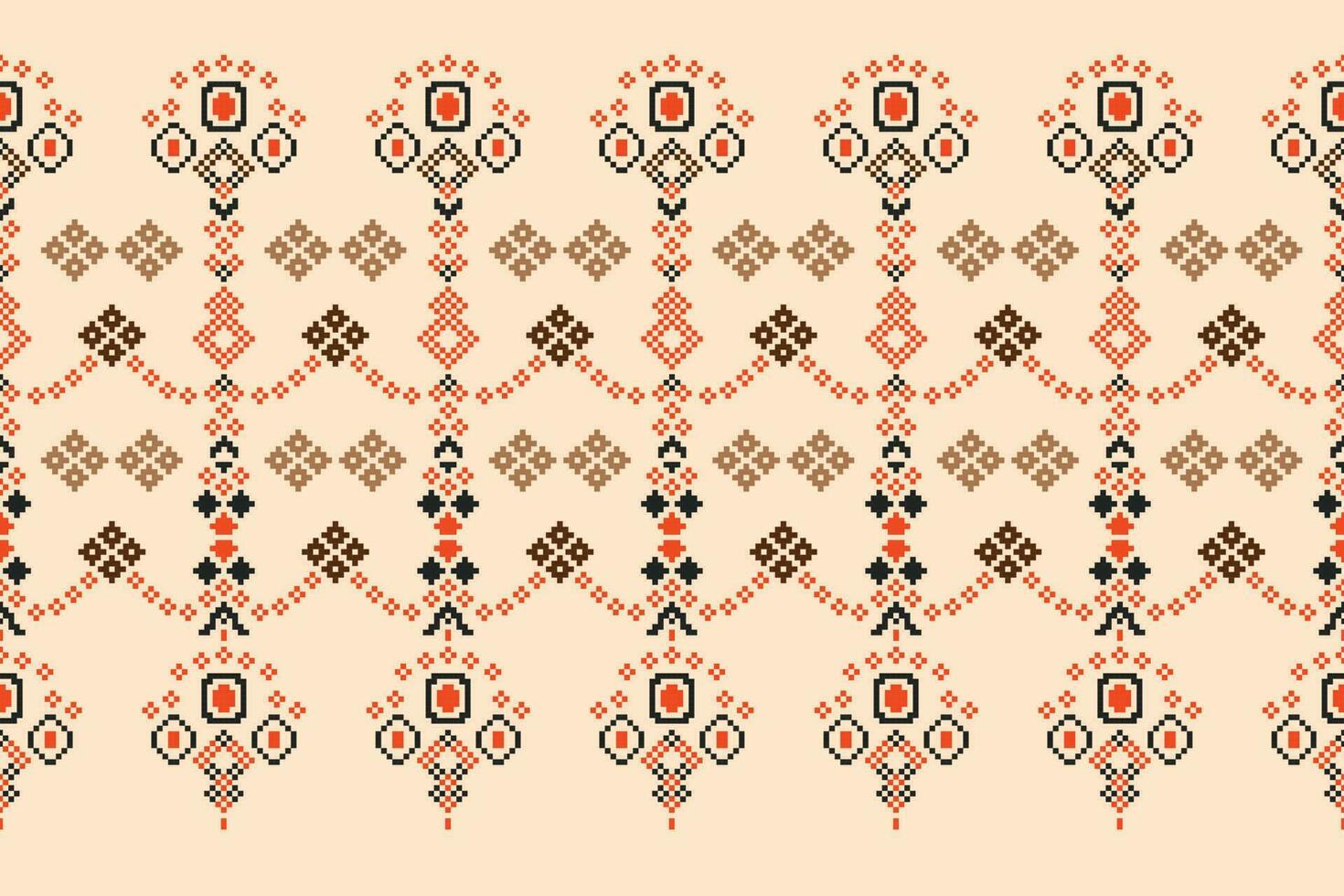 ethnisch geometrisch Stoff Muster Kreuz Stich.ikat Stickerei ethnisch orientalisch Pixel Muster braun Sahne Hintergrund. abstrakt, vektor, illustration. Textur, Rahmen, Dekoration, Motive, Seide Hintergrund. vektor