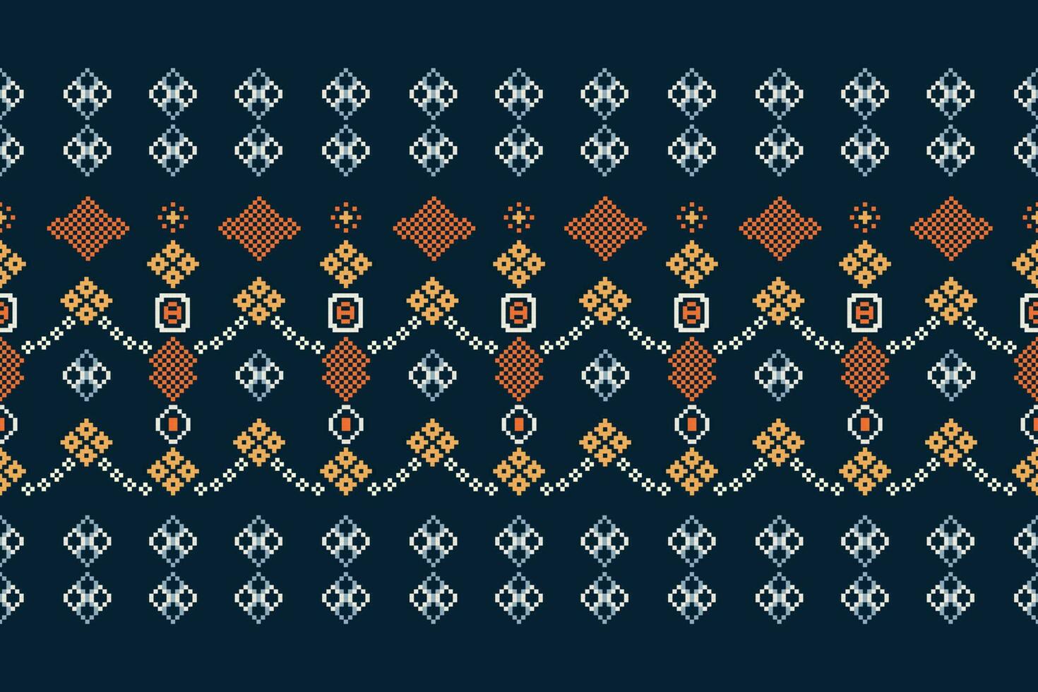 ethnisch geometrisch Stoff Muster Kreuz Stich.ikat Stickerei ethnisch orientalisch Pixel Muster Marine Blau Hintergrund. abstrakt, vektor, illustration. Textur, Kleidung, Rahmen, Dekoration, Motive, Seide Hintergrund. vektor