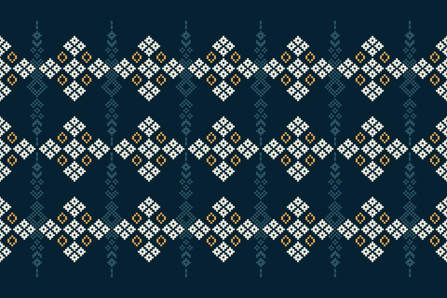 ethnisch geometrisch Stoff Muster Kreuz Stich.ikat Stickerei ethnisch orientalisch Pixel Muster Marine Blau Hintergrund. abstrakt, vektor, illustration. Textur, Kleidung, Rahmen, Dekoration, Motive, Seide Hintergrund. vektor