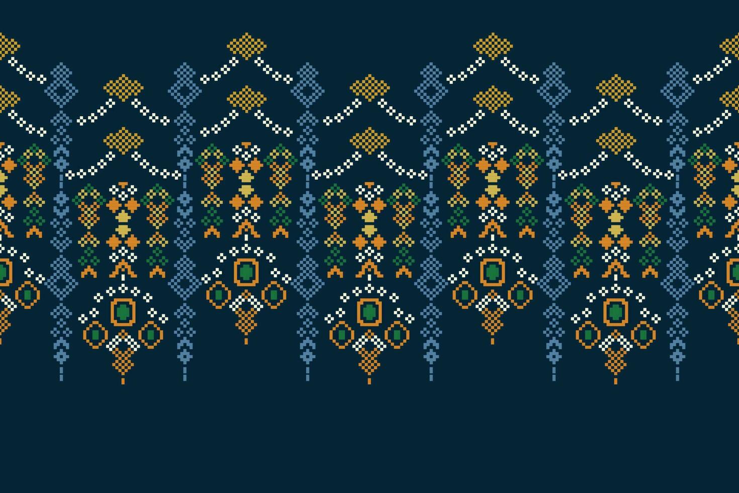 ethnisch geometrisch Stoff Muster Kreuz Stich.ikat Stickerei ethnisch orientalisch Pixel Muster Marine Blau Hintergrund. abstrakt, vektor, illustration. Textur, Kleidung, Rahmen, Dekoration, Motive, Seide Hintergrund. vektor