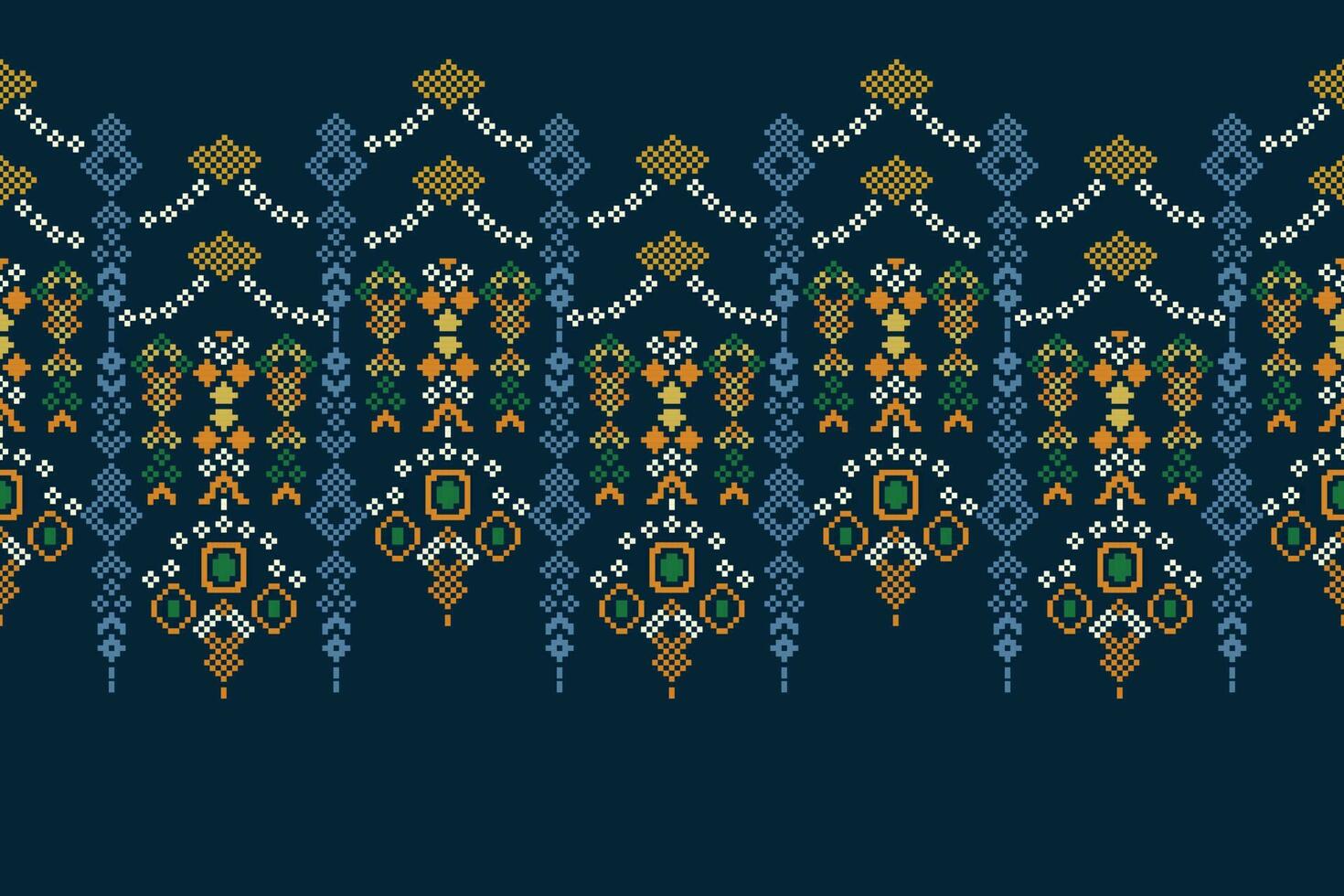 etnisk geometrisk tyg mönster korsa stitch.ikat broderi etnisk orientalisk pixel mönster Marin blå bakgrund. abstrakt, vektor, illustration. textur, kläder, ram, dekoration, motiv, siden tapet. vektor