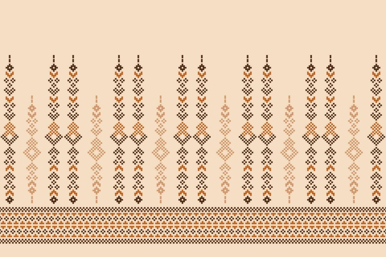 ethnisch geometrisch Stoff Muster Kreuz Stich.ikat Stickerei ethnisch orientalisch Pixel Muster braun Sahne Hintergrund. abstrakt, vektor, illustration. Textur, Rahmen, Dekoration, Motive, Seide Hintergrund. vektor