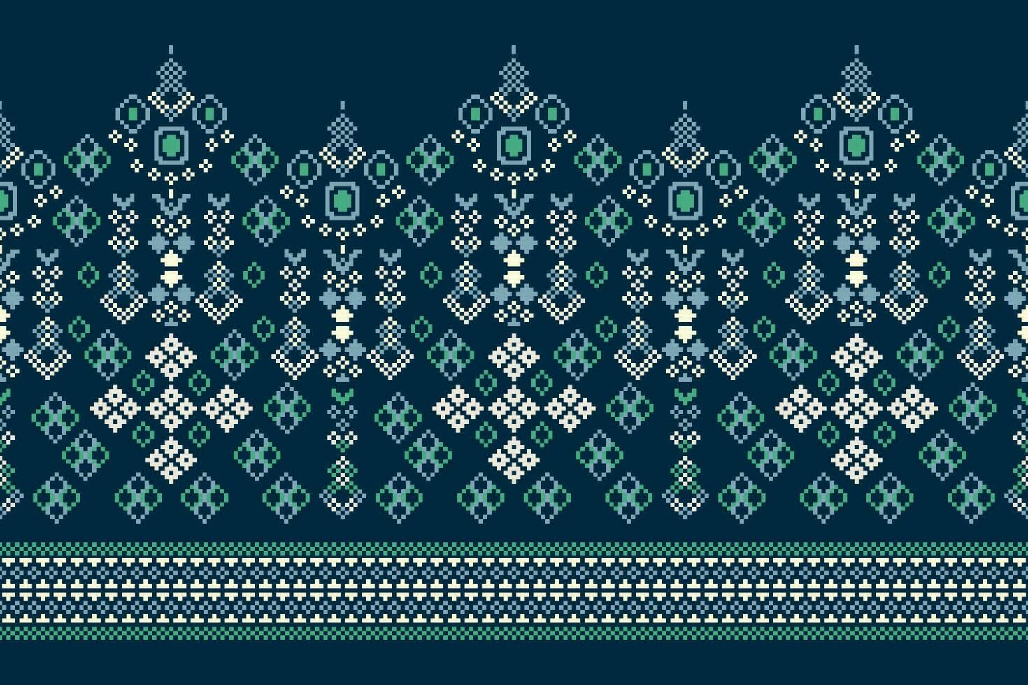 ethnisch geometrisch Stoff Muster Kreuz Stich.ikat Stickerei ethnisch orientalisch Pixel Muster Marine Blau Hintergrund. abstrakt, vektor, illustration. Textur, Kleidung, Rahmen, Dekoration, Motive, Seide Hintergrund. vektor