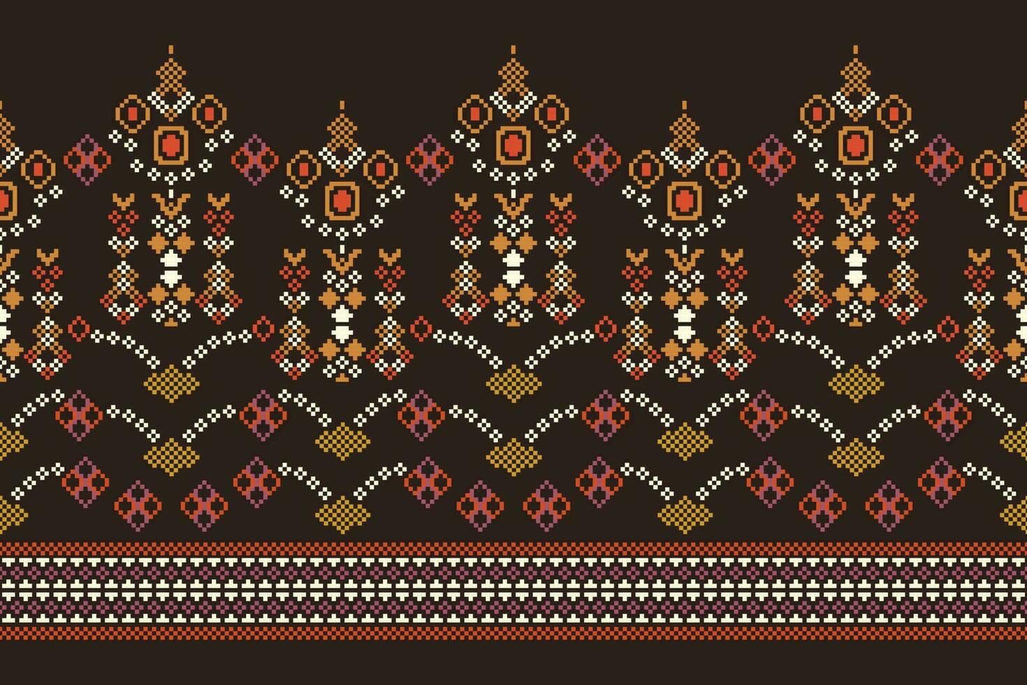 ethnisch geometrisch Stoff Muster Kreuz Stich.ikat Stickerei ethnisch orientalisch Pixel Muster braun Hintergrund. abstrakt, vektor, illustration. Textur, Kleidung, Schal, Dekoration, Motive, Seide Hintergrund. vektor