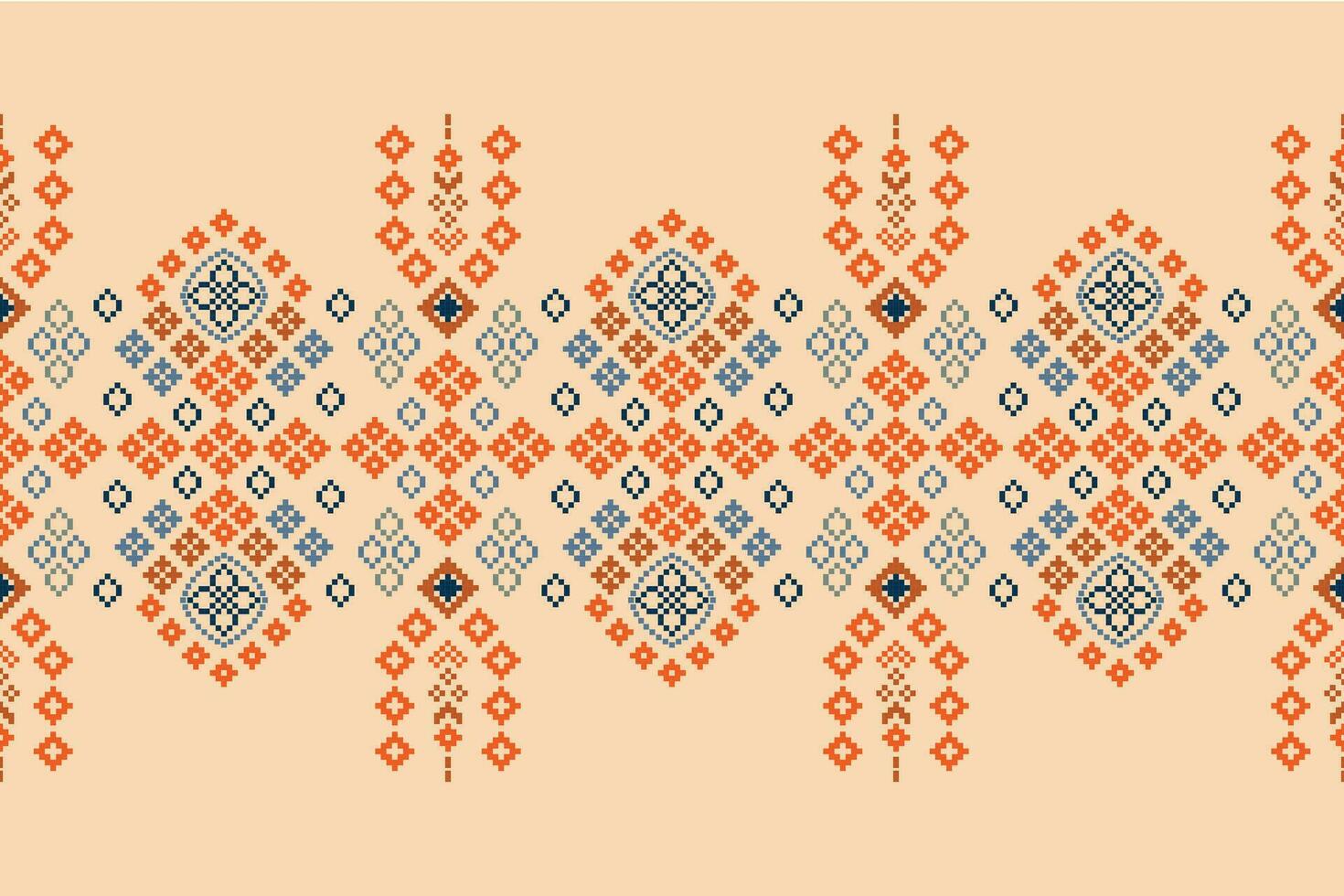 ethnisch geometrisch Stoff Muster Kreuz Stich.ikat Stickerei ethnisch orientalisch Pixel Muster braun Sahne Hintergrund. abstrakt, vektor, illustration. Textur, Rahmen, Dekoration, Motive, Seide Hintergrund. vektor