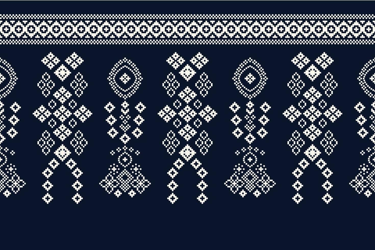 ethnisch geometrisch Stoff Muster Kreuz Stich.ikat Stickerei ethnisch orientalisch Pixel Muster Marine Blau Hintergrund. abstrakt, vektor, illustration. Textur, Kleidung, Rahmen, Dekoration, Motive, Seide Hintergrund. vektor