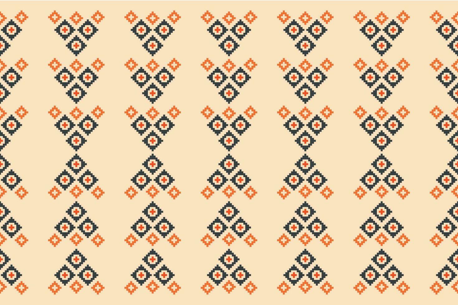 ethnisch geometrisch Stoff Muster Kreuz Stich.ikat Stickerei ethnisch orientalisch Pixel Muster braun Sahne Hintergrund. abstrakt, vektor, illustration. Textur, Rahmen, Dekoration, Motive, Seide Hintergrund. vektor