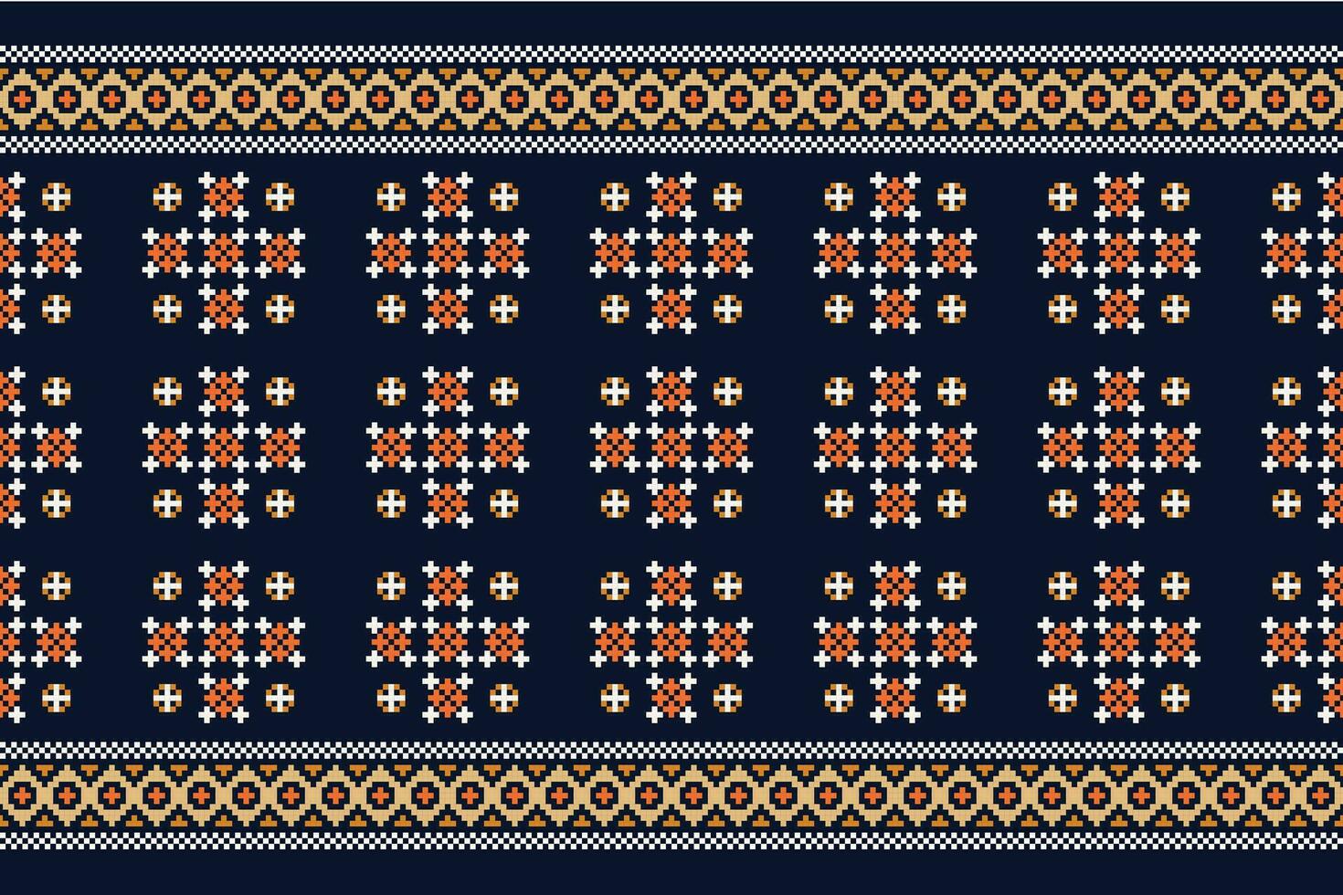 ethnisch geometrisch Stoff Muster Kreuz Stich.ikat Stickerei ethnisch orientalisch Pixel Muster Marine Blau Hintergrund. abstrakt, vektor, illustration. Textur, Kleidung, Rahmen, Dekoration, Motive, Seide Hintergrund. vektor