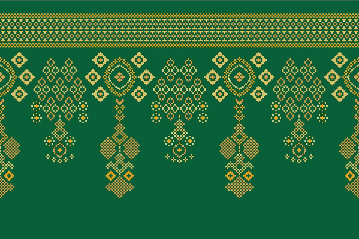 ethnisch geometrisch Stoff Muster Kreuz Stich.ikat Stickerei ethnisch orientalisch Pixel Muster Grün Hintergrund. abstrakt, vektor, illustration. Textur, Kleidung, Rahmen, Dekoration, Motive, Seide Hintergrund. vektor