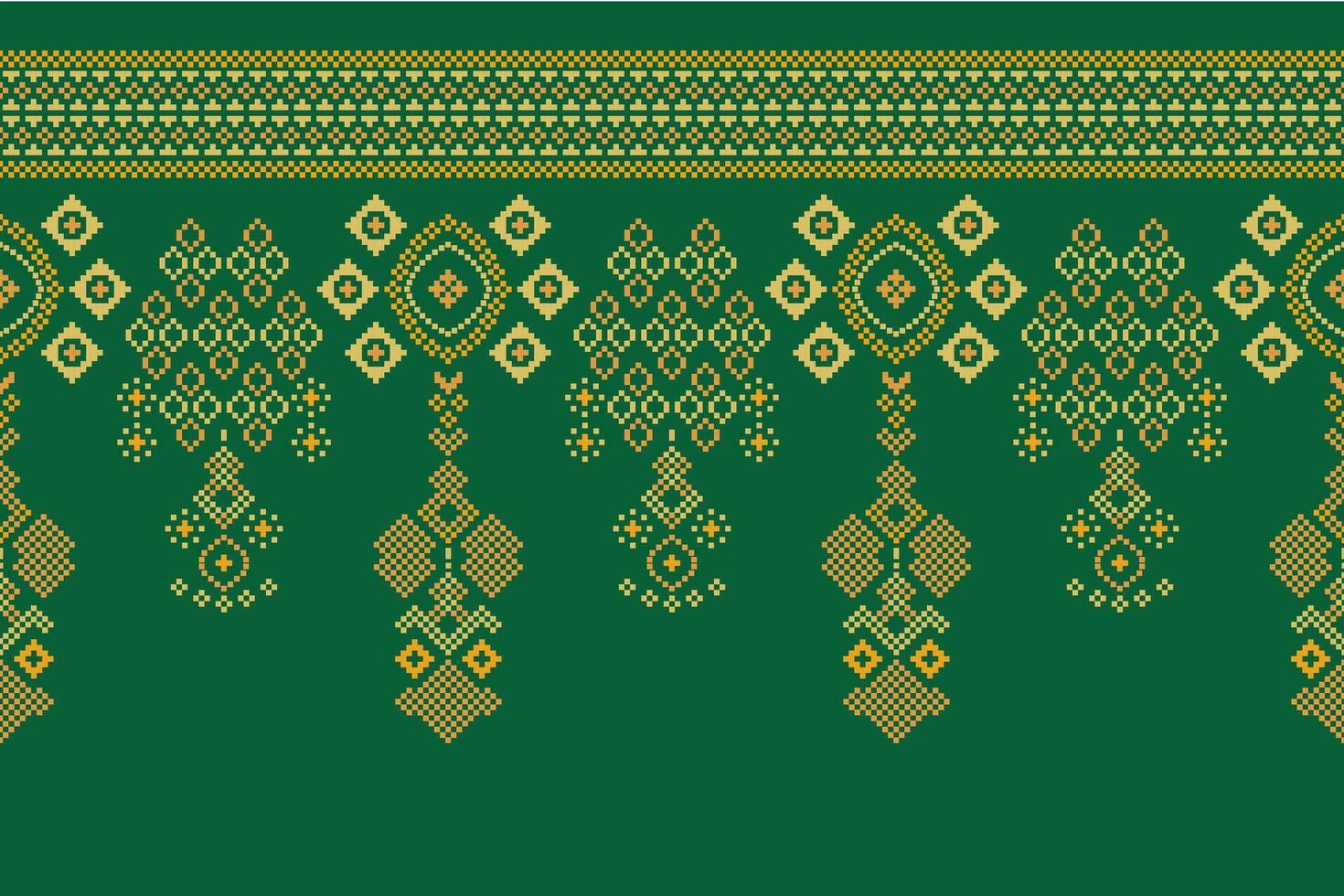 etnisk geometrisk tyg mönster korsa stitch.ikat broderi etnisk orientalisk pixel mönster grön bakgrund. abstrakt, vektor, illustration. textur, kläder, ram, dekoration, motiv, siden tapet. vektor