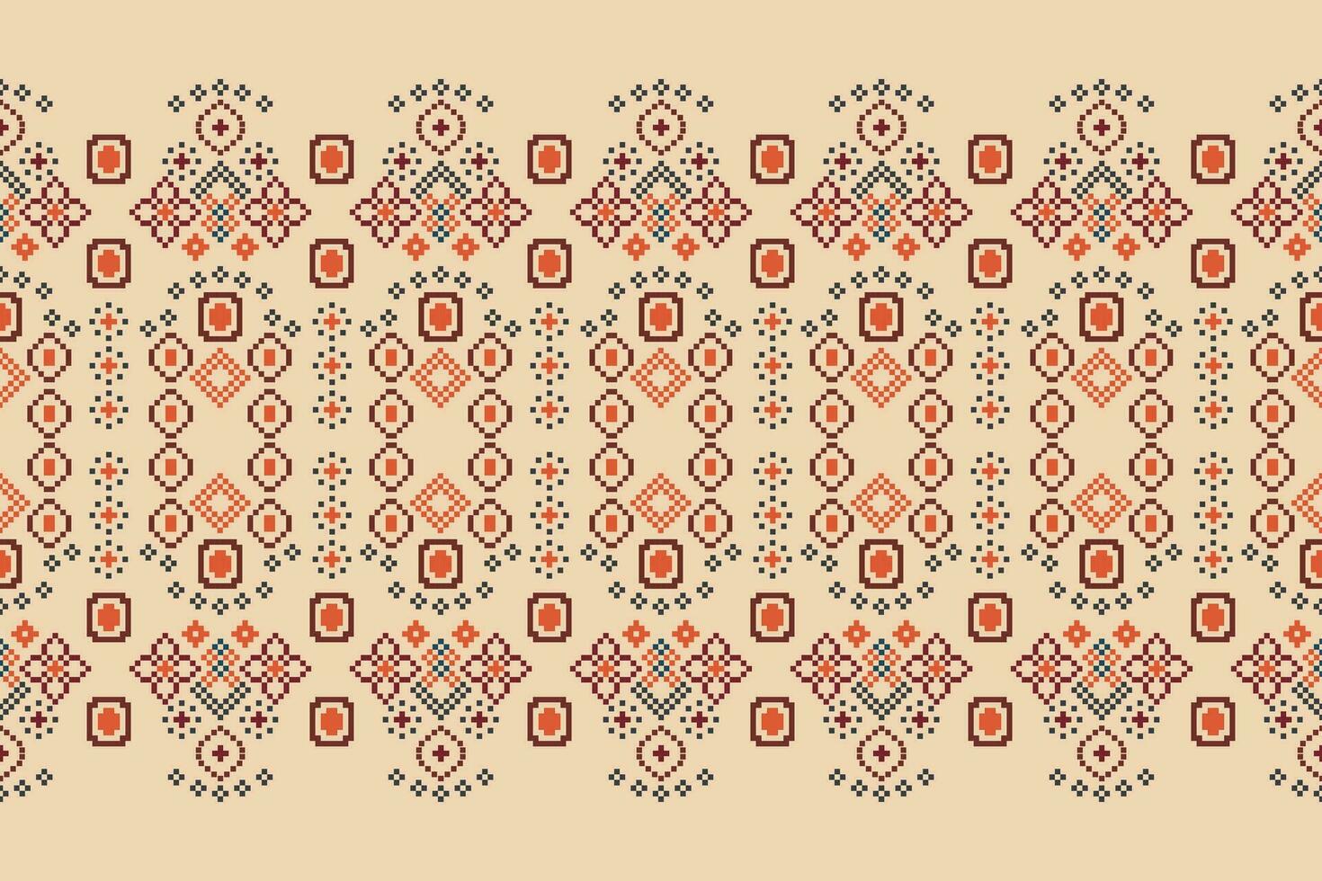 etnisk geometrisk tyg mönster korsa stitch.ikat broderi etnisk orientalisk pixel mönster brun grädde bakgrund. abstrakt, vektor, illustration. textur, ram, dekoration, motiv, siden tapet. vektor