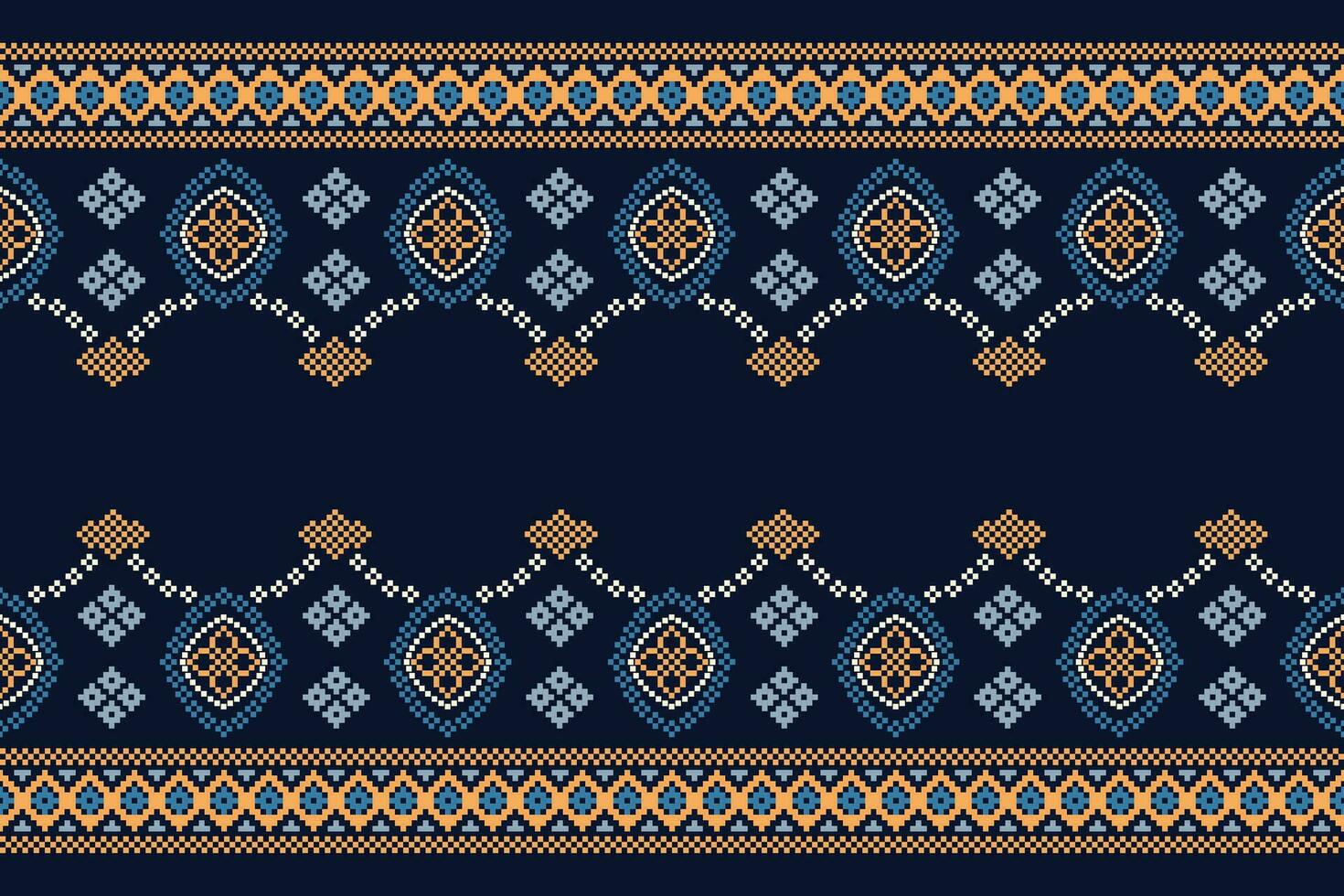 ethnisch geometrisch Stoff Muster Kreuz Stich.ikat Stickerei ethnisch orientalisch Pixel Muster Marine Blau Hintergrund. abstrakt, vektor, illustration. Textur, Kleidung, Rahmen, Dekoration, Motive, Seide Hintergrund. vektor