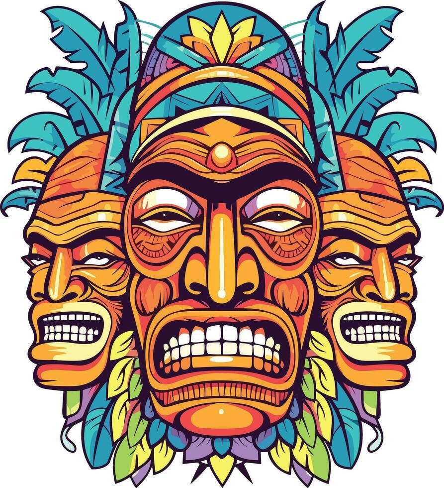 tiki festival, tiki mask vektor illustration, tiki masker för t-shirt design, klistermärke och vägg konst