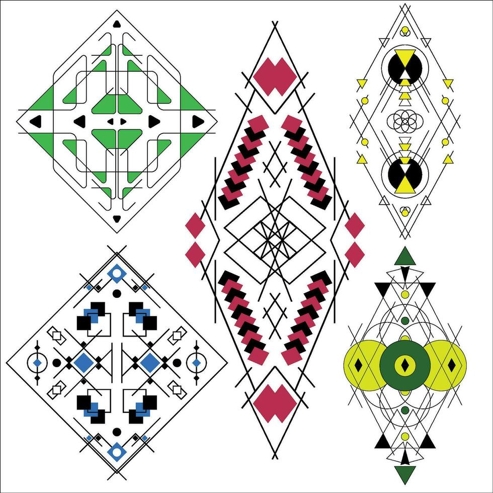 etnisk geometrisk prydnad. symmetrisk isolerat emblem i vektor