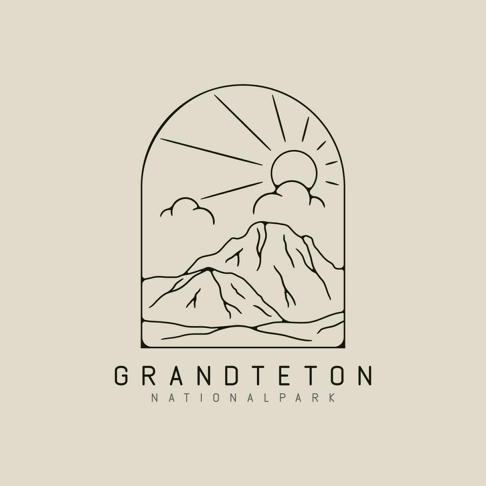 stor teton berg nationell parkera linje konst logotyp design med Sol brista och moln minimalistisk stil logotyp vektor illustration design.