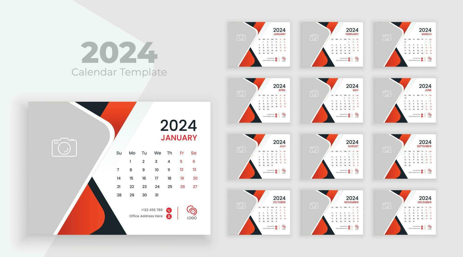 Kalender 2024 Planer korporativ Vorlage Design Satz. Woche beginnt von Sonntag, Geschäft Vorlage vektor