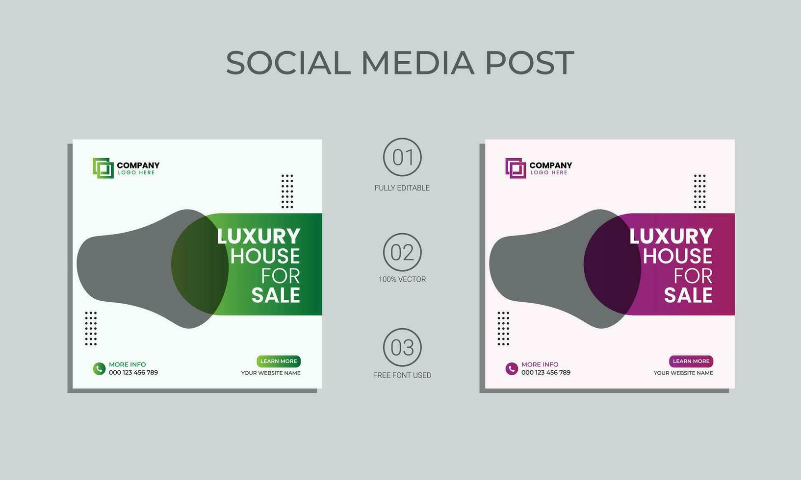 Vektor modern echt Nachlass Sozial Medien Post Design. Luxus Haus zum Verkauf Sozial Medien Post Vorlage. echt Nachlass Zuhause Sozial Medien Post und Banner.