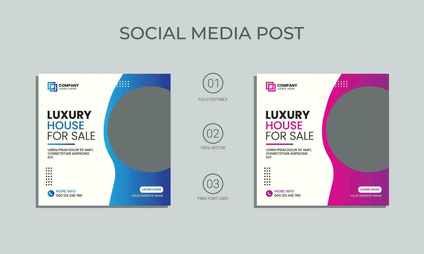Vektor modern echt Nachlass Sozial Medien Post Design. Luxus Haus zum Verkauf Sozial Medien Post Vorlage. echt Nachlass Zuhause Sozial Medien Post und Banner.