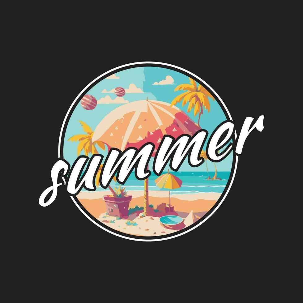 Sommer- Strand Vektor Illustration. Sommer- Ferien t Hemd Grafik. Sommer- Strand t Hemd Design.