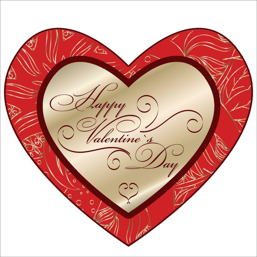 helgon valentines dag dekorativ hjärtan i vektor. årgång hälsning kort röd och guld vektor