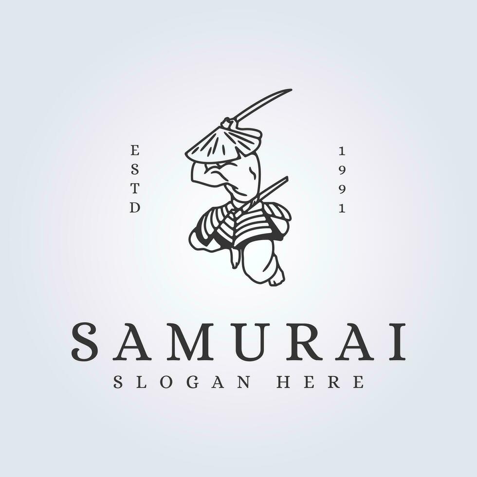 japansk krigare samuraj logotyp symbol ikon vektor illustration bakgrund design