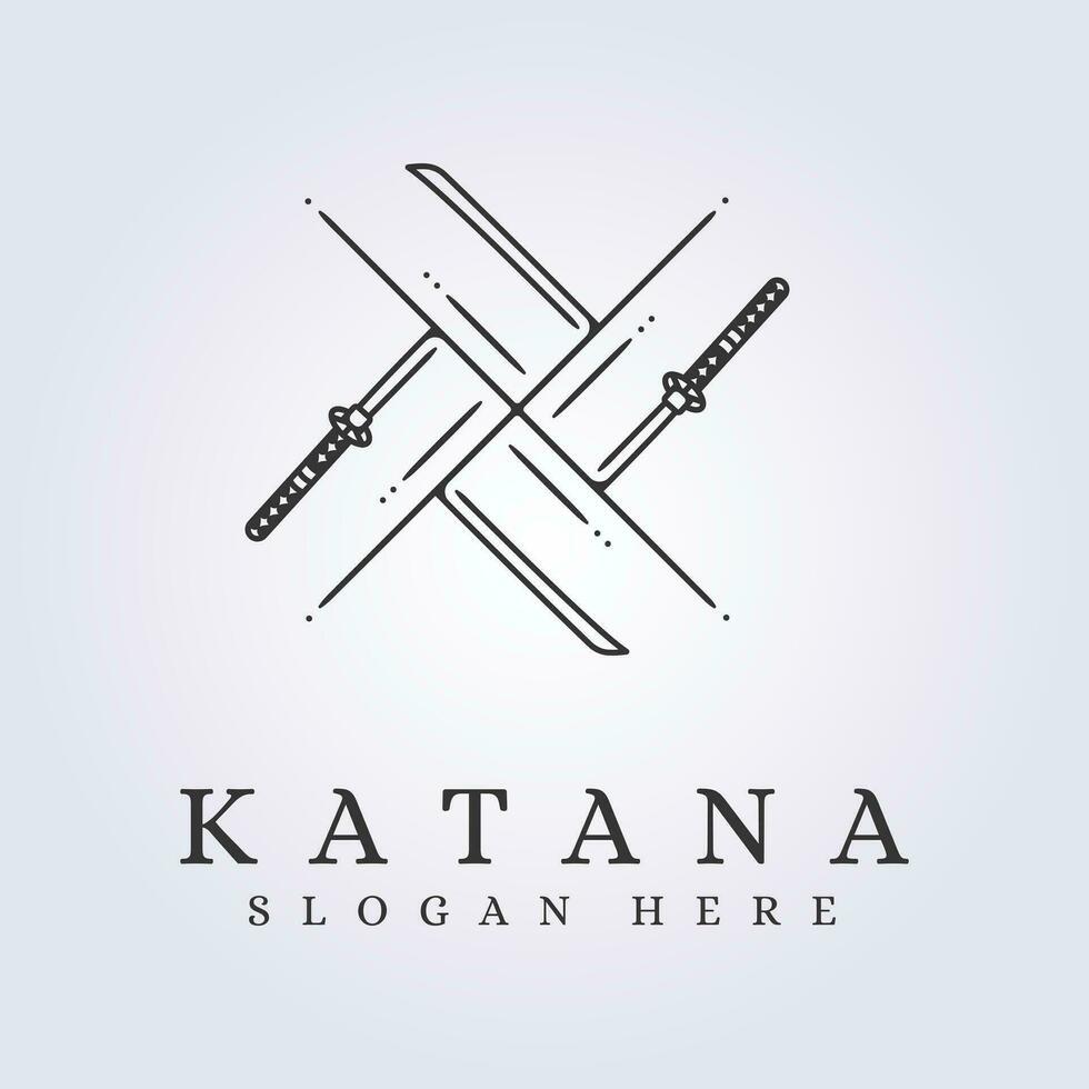 abstrakt Kreuz Katana Schwert Samurai Logo Zeichen Symbol Etikette Symbol Vektor Illustration Vorlage Design